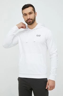 Zdjęcie produktu EA7 Emporio Armani bluza bawełniana męska kolor biały z kapturem gładka