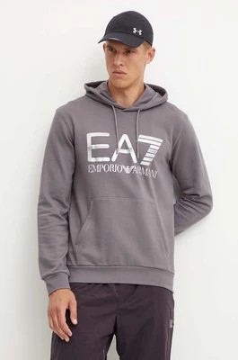 Zdjęcie produktu EA7 Emporio Armani bluza bawełniana męska kolor szary z kapturem z nadrukiem PJSHZ.6DPM16