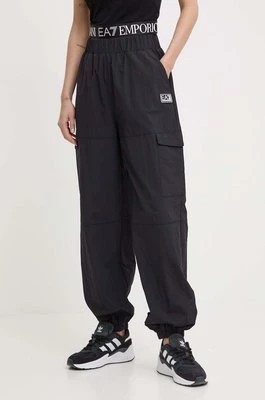 Zdjęcie produktu EA7 Emporio Armani spodnie damskie kolor czarny fason cargo high waist
