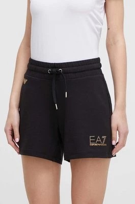 Zdjęcie produktu EA7 Emporio Armani szorty damskie kolor czarny z aplikacją high waist