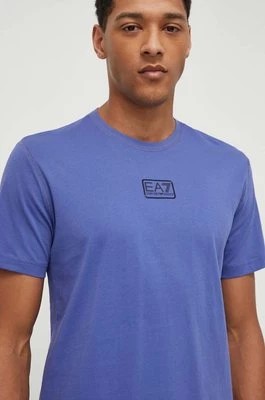 Zdjęcie produktu EA7 Emporio Armani t-shirt bawełniany męski kolor niebieski gładki