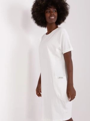 Zdjęcie produktu Ecru bawełniana sukienka basic do kolana RELEVANCE