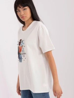 Zdjęcie produktu Ecru bawełniany t-shirt z nadrukiem Lakerta