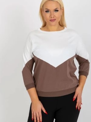 Zdjęcie produktu Ecru-brązowa bluzka plus size basic z rękawem 3/4