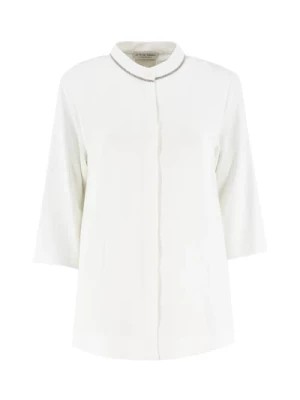 Zdjęcie produktu Elegancka lniana bluzka z haftowanym kołnierzem Le Tricot Perugia