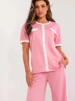 Zdjęcie produktu Elegancka różowa bluzka damska z krótkim rękawem Lakerta