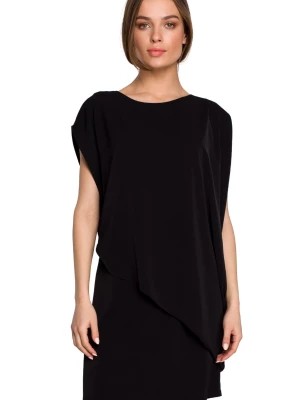 Zdjęcie produktu Elegancka sukienka mini z asymetryczną falbaną drapowana czarna Stylove