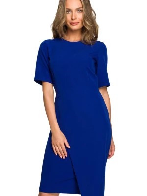 Zdjęcie produktu Elegancka sukienka ołówkowa z dołem na zakładkę klasyczna chabrowa Stylove