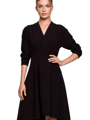 Zdjęcie produktu Elegancka sukienka rozkloszowana z dekoltem V i długim rękawem czarna Stylove