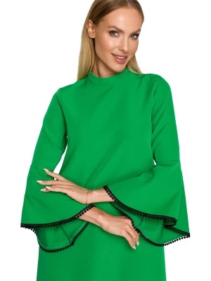 Zdjęcie produktu Elegancka sukienka trapezowa z bufiastymi rękawami z falbanami zielona Polski Producent