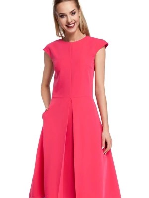 Zdjęcie produktu Elegancka sukienka trapezowa z kontrafałdą wizytowa różowa Sukienki.shop