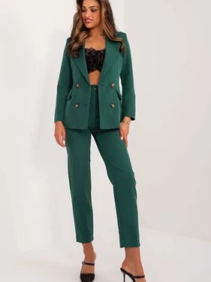 Zdjęcie produktu Elegancki garnitur damski z dwurzędową marynarką - butelkowa zieleń Italy Moda