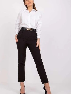 Zdjęcie produktu Eleganckie spodnie  damskie z gumką w pasie - czarne Italy Moda
