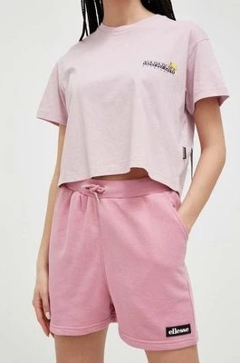 Zdjęcie produktu Ellesse szorty damskie kolor różowy z aplikacją high waist