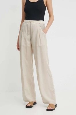 Zdjęcie produktu Emporio Armani spodnie damskie kolor beżowy proste high waist 3D2P93 1NKGZ