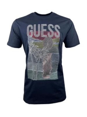 Zdjęcie produktu Fantazyjny T-shirt z nadrukiem - Niebieski O-neck Guess