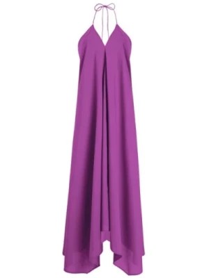Zdjęcie produktu Fioletowa Długa Sukienka z Otwartym Plecami i Pomponami Mare Di Latte