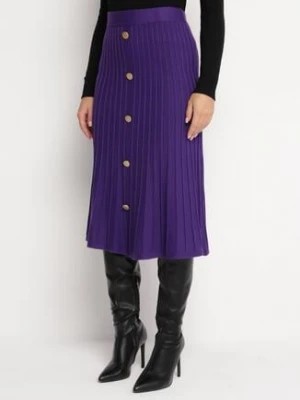 Zdjęcie produktu Fioletowa Plisowana Spódnica Midi o Trapezowym Kroju z Guzikami Eclisse