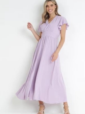Zdjęcie produktu Fioletowa Rozkloszowana Sukienka z Kopertowym Dekoltem Hanriette