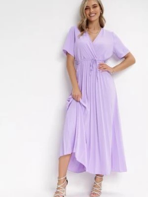 Zdjęcie produktu Fioletowa Sukienka Plisowana Maxi z Wiązanym Paskiem Dianiza