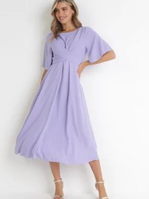 Zdjęcie produktu Fioletowa Sukienka Maxi z Ozdobnym Wiązaniem i Gumką w Talii Myrcella