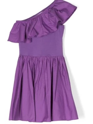 Zdjęcie produktu Fioletowa Sukienka z Bawełny Zmarszczonymi Szczegółami Molo