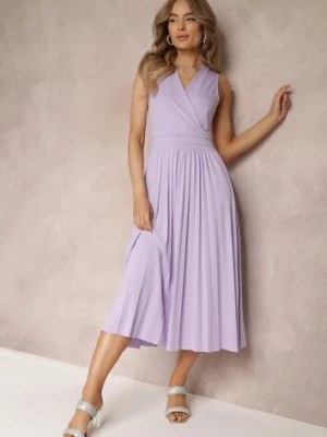 Zdjęcie produktu Fioletowa Sukienka z Kopertowym Dekoltem i Plisowanym Dołem Anamarie