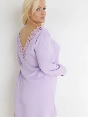 Zdjęcie produktu Fioletowa Trapezowa Sukienka Mini z Ozdobnym Wycięciem na Plecach Jemini