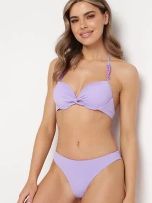 Zdjęcie produktu Fioletowe Bikini Wiązana Sznurkiem Góra i Elastyczny Dół Ozdobione Łańcuszkami Clares