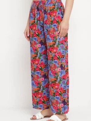 Zdjęcie produktu Fioletowo-Różowe Proste Spodnie z Wiskozy w Kwiatowy Print Yadolle