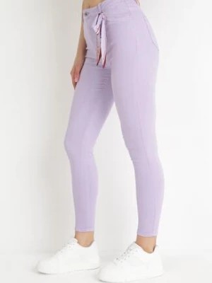Zdjęcie produktu Fioletowe Spodnie Skinny z Wysokim Stanem i Kokardką przy Pasie Diorene