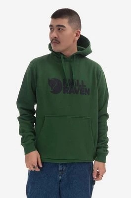 Zdjęcie produktu Fjallraven bluza bawełniana Logo Hoodie męska kolor zielony z kapturem z nadrukiem F84144