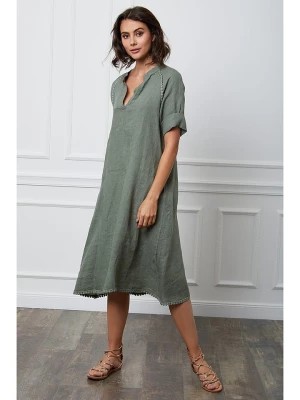 Zdjęcie produktu La Compagnie Du Lin Lniana sukienka "Granel" w kolorze khaki rozmiar: M