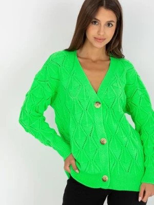 Zdjęcie produktu Fluo zielony sweter rozpinany w ażurowy wzór RUE PARIS