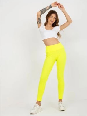 Zdjęcie produktu Fluo żółte bawełniane legginsy basic w prążek