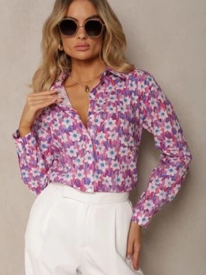 Zdjęcie produktu Fuksjowa Koszula z Bawełny z Kwiatowym Printem i Długim Rękawem Ritapeva