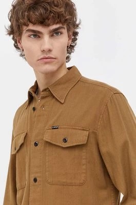 Zdjęcie produktu G-Star Raw koszula bawełniana męska kolor brązowy slim z kołnierzykiem klasycznym