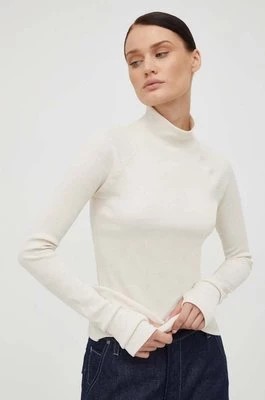 Zdjęcie produktu G-Star Raw longsleeve bawełniany kolor beżowy z półgolfem