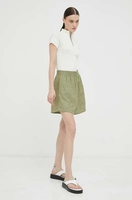 Zdjęcie produktu G-Star Raw szorty z domieszką lnu kolor zielony melanżowe high waist