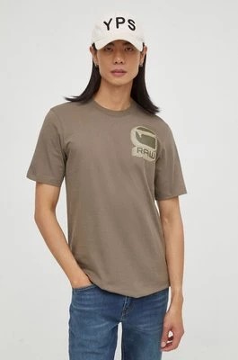 Zdjęcie produktu G-Star Raw t-shirt bawełniany męski kolor beżowy z nadrukiem