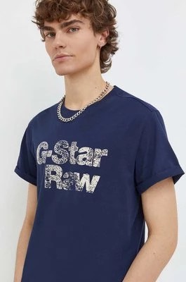 Zdjęcie produktu G-Star Raw t-shirt bawełniany męski kolor granatowy z nadrukiem