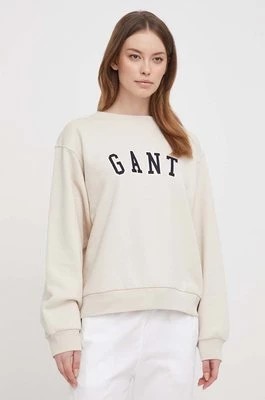 Zdjęcie produktu Gant bluza bawełniana damska kolor beżowy z aplikacją