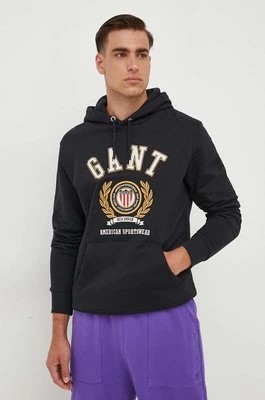 Zdjęcie produktu Gant bluza bawełniana męska kolor czarny z kapturem z aplikacją
