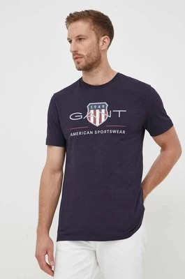 Zdjęcie produktu Gant t-shirt bawełniany kolor granatowy z nadrukiem