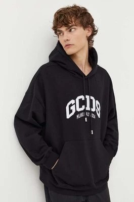 Zdjęcie produktu GCDS bluza bawełniana męska kolor czarny z kapturem z aplikacją