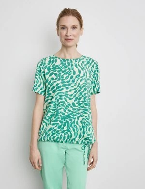 Zdjęcie produktu GERRY WEBER Damski Bluzka z troczkiem 64cm krótkie Okrągły Zielony Wzorzysty