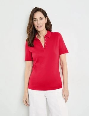 Zdjęcie produktu GERRY WEBER Damski Koszulka polo z bawełny 64cm krótkie kołnierzyk polo Czerwony Jednokolorowy