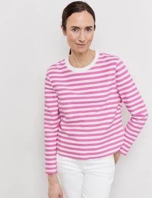 Zdjęcie produktu GERRY WEBER Damski Koszulka z długim rękawem w paski 58cm długie Okrągły Różowy W paski