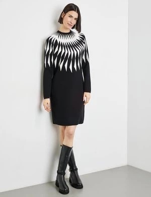 Zdjęcie produktu GERRY WEBER Damski Krótka sukienka z żakardowym wzorem i raglanowymi rękawami długie półgolf Czarny Wzorzysty