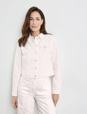 Zdjęcie produktu GERRY WEBER Damski Kurtka dżinsowa z bawełny 52cm długie kołnierzyk koszulowy Biały Jednokolorowy